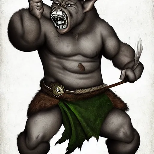 Image similar to An orc throwing a boar, digital art