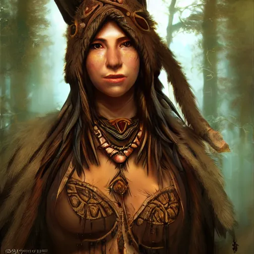 Image similar to a female druid shaman character, concept art, high resolution and detail, photorealistic, cinematic, amazing, inspiring, attractive, full body shot