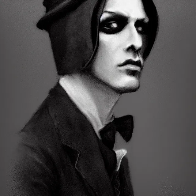 Image similar to photorealistic sepia kodachrome portrait of a 1 9 2 0 s era male occultist, well dressed, long - tailed tuxedo coat, atmospheric lighting, dark, brooding, painted, intricate, ultra detailed, well composed, best on artstation, cgsociety, epic, stunning, gorgeous, intricate detail, much wow, masterpiece