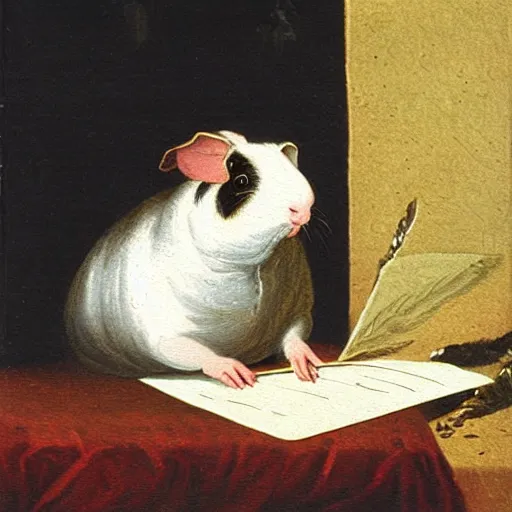 Prompt: a 1 8 th century painting of a guinea pig writing a letter, realistic oil paint