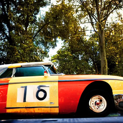 Image similar to low angle photo car in mid day by william egglestone, bokeh