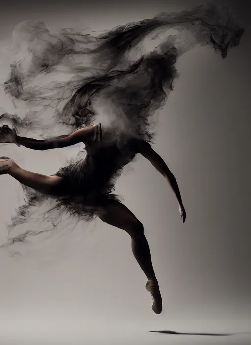 Image similar to a Photorealistic dramatic hyperrealistic render of a glamorous beautiful Female smoke dancer by Ken Brower and Deborah Ory of NYC Dance project,Lois Greenfield,Flowing cloth and smoke,Beautiful dynamic dramatic dark moody lighting,volumetric,shadows,cinematic atmosphere,Octane render,8K