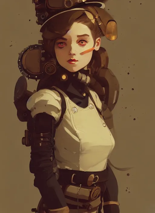 Image similar to portrait of cute maiden girl, steampunk by atey ghailan, by greg rutkowski, by greg tocchini, by james gilleard, by joe gb fenton, by in kaethe butcher, dynamic lighting, gradient light yellow, brown, blonde cream and white color in scheme, grunge aesthetic