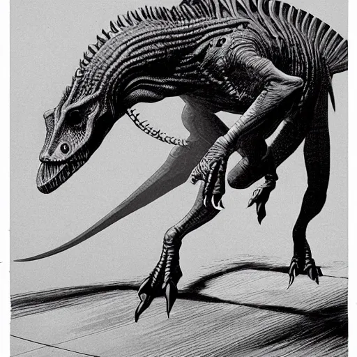 Image similar to a realistic dinosaur concept art, by william stout and wayne barlowe