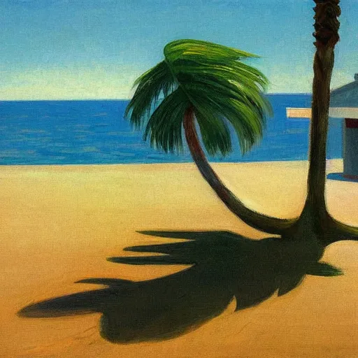 Prompt: palm tree in the middle of the ocean by Edward hopper