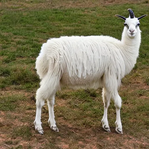 Image similar to a llama mixed with a fainting goat