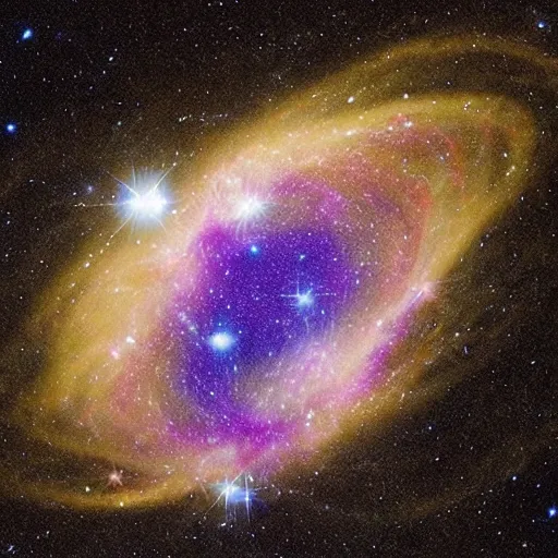 Prompt: exploding galaxy the twisting stellar dust vaguely looks like a dog and a cat