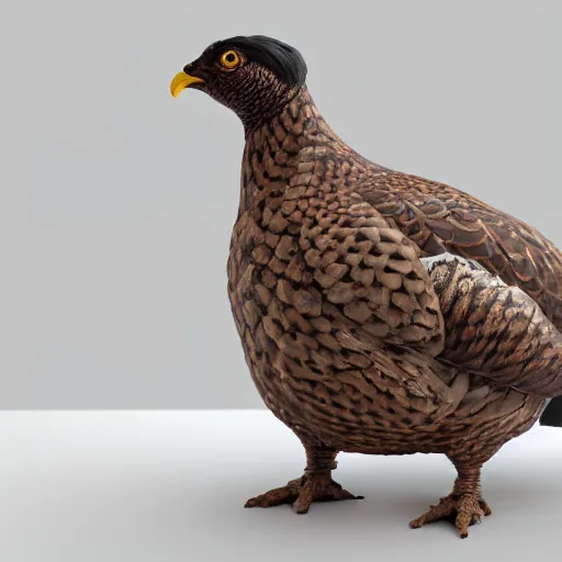 Image similar to a 3 d model of a grouse holding a blunderbuss, studio lighting, octane render, hyper detailed, product photography, 8 k, highly detailed