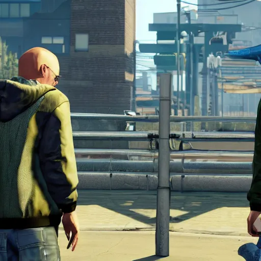 Image similar to screenshot of walter white and jesse pinkman as npcs in watch dogs 1 (2014)