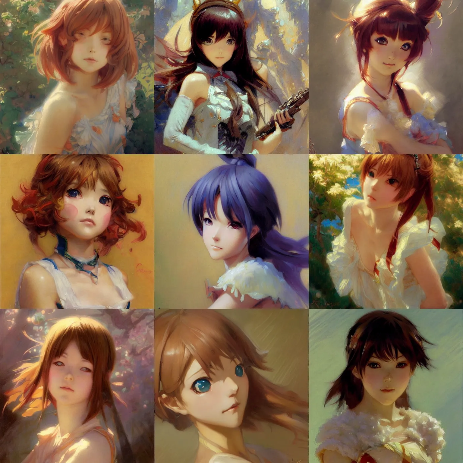 Prompt: cute anime girl portraits, anime, painting by gaston bussiere, craig mullins, j. c. leyendecker