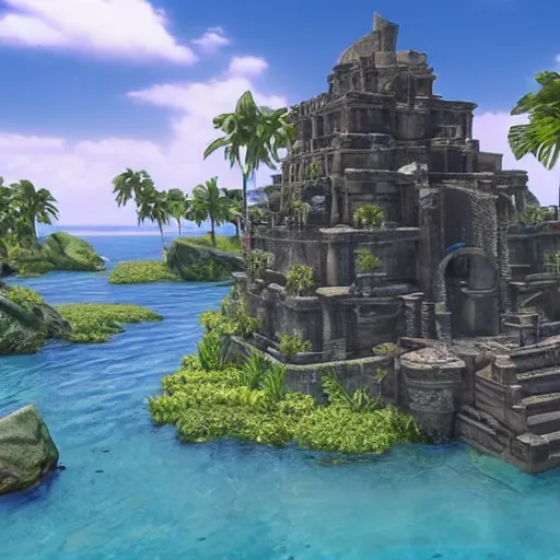 Prompt: the lost city of atlantis, ray traced, unreal engine, underwater, ruins, beautiful