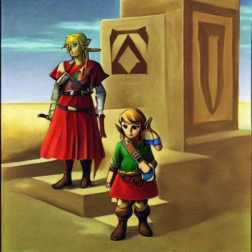 Prompt: the legend of zelda, by giorgio de chirico