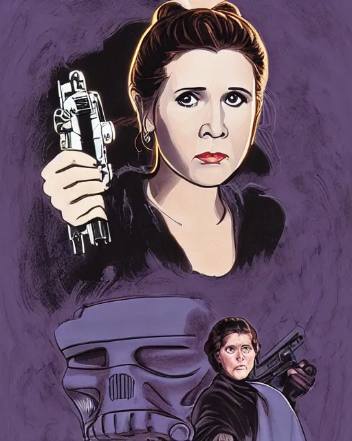 Image similar to carrie fisher in return of the jedi, 1984, digital art, cdx