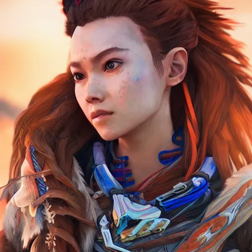 Image similar to aloy from horizon zero dawn in the style of artgerm, wlop, digital art, close-up, insanly detailed