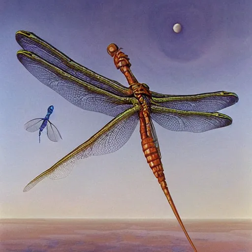 Image similar to cosmic alien dragonflies await you at the end of all of space and time by Gerald Brom and Zdzisław Beksiński