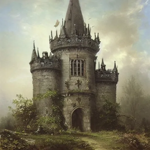 Image similar to Jean-Baptiste Monge and Alex Ross a artwork of a gothic revival castle gatehouse