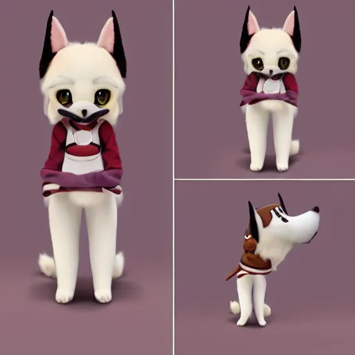 Prompt: cute fumo plush of a huskygirl, dog girl, anime, character design, distinctive silhouette, artstation, vray, chibi