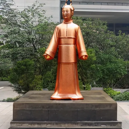 Image similar to photo of the statue of harmony as an asian in china, copper cladding