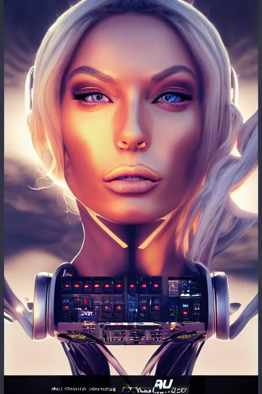 Image similar to a centered photo of the most complicated and technical dj equipment being played by isabelledeltore, powerful, cinematic, beautifully lit, by artgerm, by karol bak, 3 d, perfect face and body, trending on artstation, octane render, 8 k