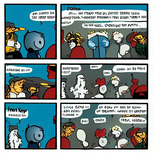 Prompt: a comic strip featuring garfeild