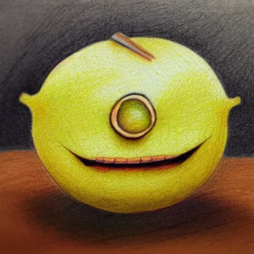 Image similar to trollface lemon, colored pencil sketch, 8 k