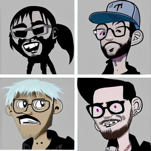 Prompt: linkin park animated in the style of the gorillaz