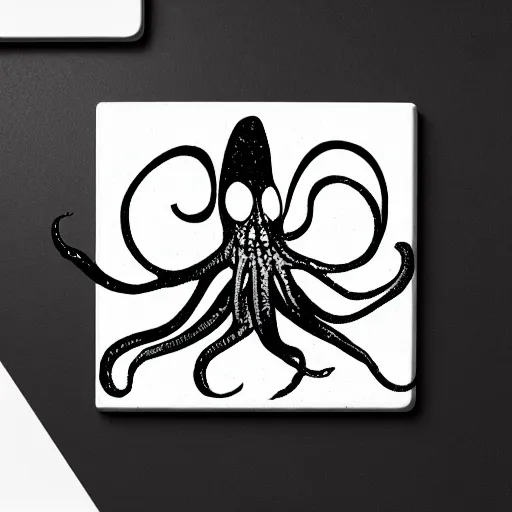 Image similar to very angry squid, 🦑 floor tile design, black and white tile, mad cuttlefish