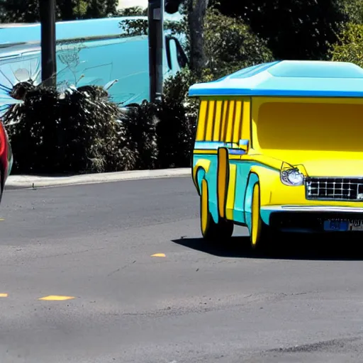 Prompt: bart simpson driving a hearse