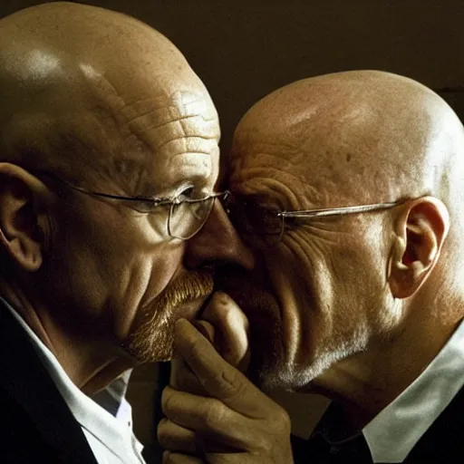 Image similar to mike ehrmantraut kissing walter white