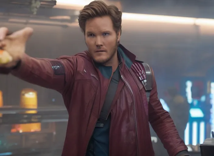 Image similar to film still of Star Lord working at McDonald's in the new Guardians of the Galaxy movie, 4k