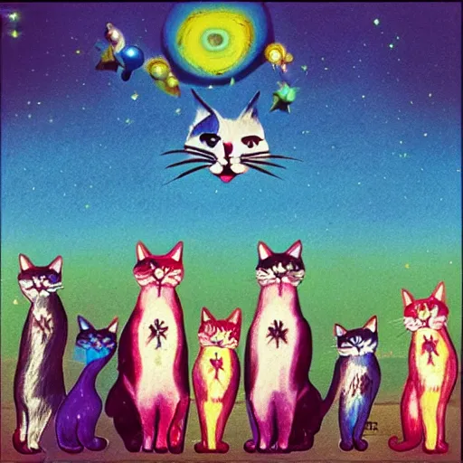 Prompt: cats in the sky with diamonds