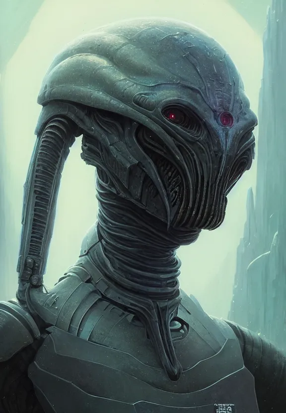 Image similar to highly detailed medium shot portrait of an unknown star wars character as a science fiction alien, in skyrim, stephen bliss, unreal engine, fantasy art by greg rutkowski, loish, rhads, ferdinand knab, makoto shinkai and lois van baarle, ilya kuvshinov, rossdraws, tom bagshaw, global illumination, radiant light, detailed and intricate environment