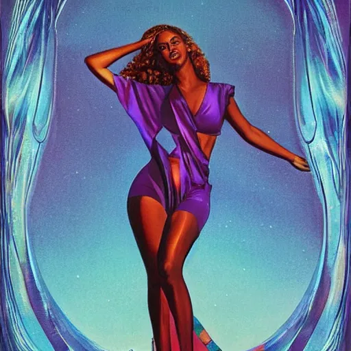 Image similar to beyonce in the style of a 7 0 s science fiction novel cover, highly detailed, bruce pennington, peter jones