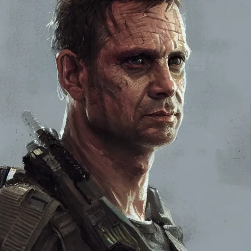 Image similar to portrait of a man by greg rutkowski, he looks like michael biehn, he is wearing a tactical military superhero gear, highly detailed portrait, digital painting, artstation, concept art, smooth, sharp foccus ilustration, artstation hq