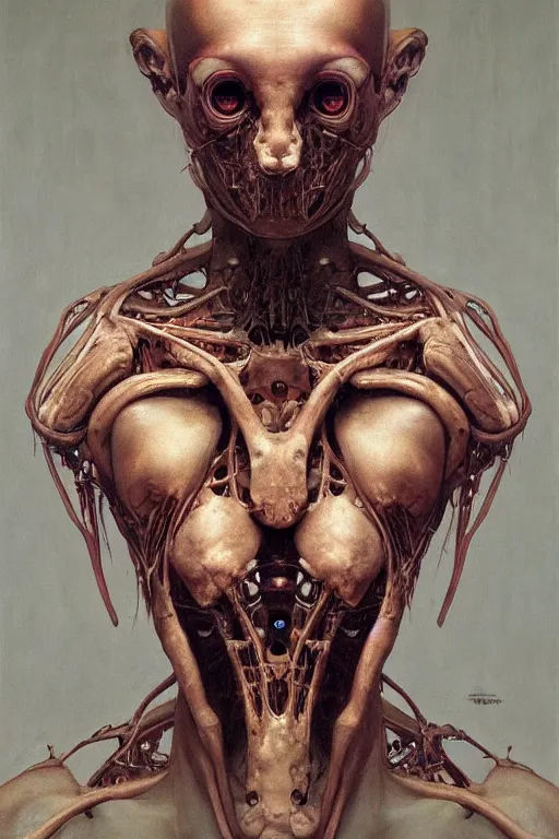 Prompt: beautiful clean oil painting biomechanical portrait of faceless human by wayne barlowe, mazzoni marco, rembrandt, complex, stunning, realistic, skin color