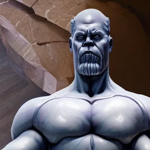 Prompt: a marble statue of Thanos