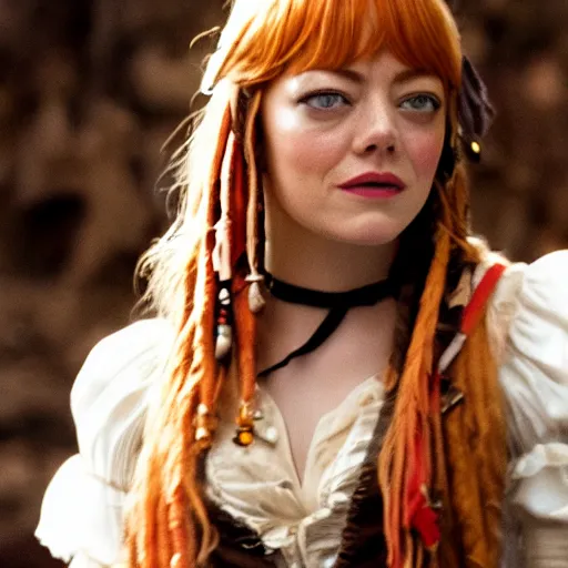 Image similar to film still of emma stone as a pirate movie 4 k