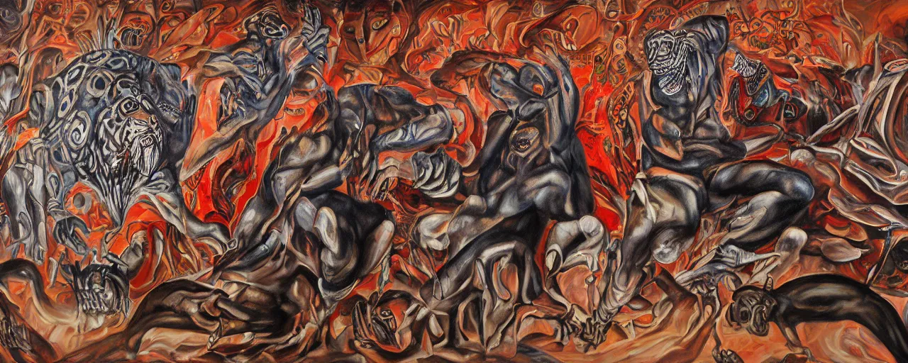 Image similar to an intricated and detailed painting of a shaman turning into a jaguar by jose clemente orozco 4 k render