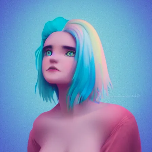 Image similar to girl with blue hair, lesbian cottagecore, pink gradient background, trending on artstation