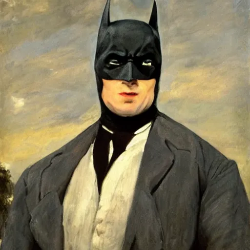 Prompt: portrait of Batman, painted by John Constable, oil on canvas