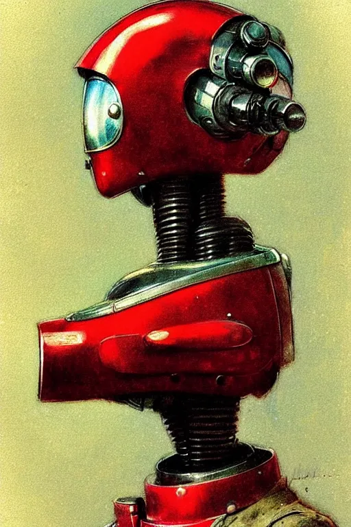 Prompt: adventurer ( ( ( ( ( 1 9 5 0 s retro future android robot maid. muted colors. ) ) ) ) ) by jean baptiste monge!!!!!!!!!!!!!!!!!!!!!!!!! chrome red