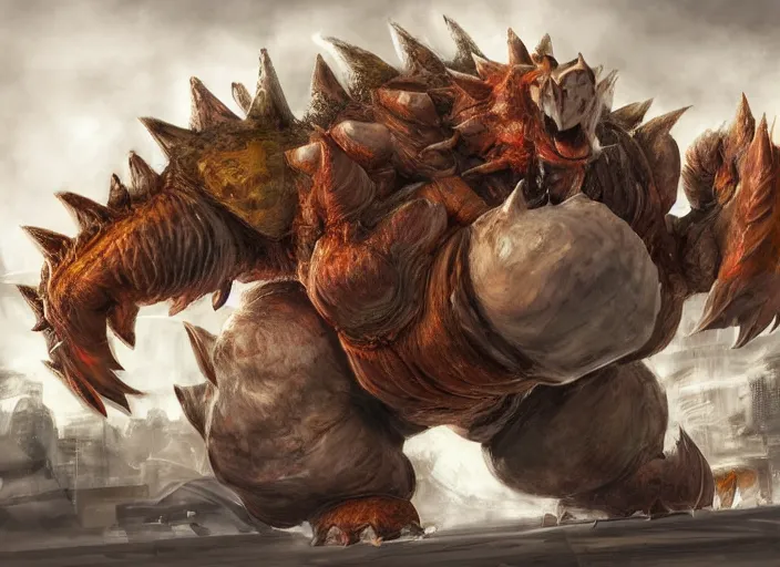 Image similar to detailed concept art of a huge giant bowser by cheng yi and luolin, game art, aartstation, artstationhd, detailed scales, bowser, bowser nintendo, koopa, ~ bowser # bowser ( ( mario ) ) bcy. net, realistic.