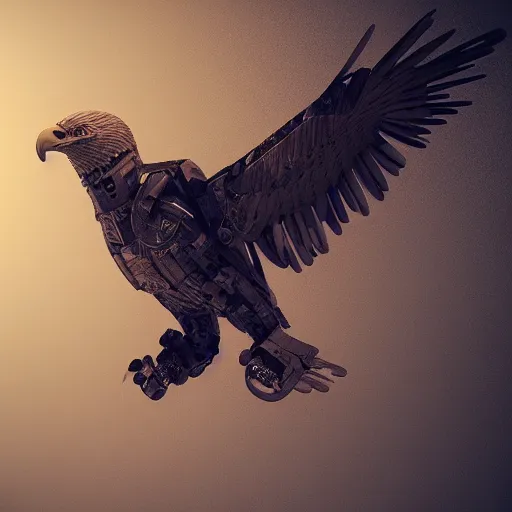 Image similar to a cybernetically enhanced eagle, digital art, 3 d, render, blender