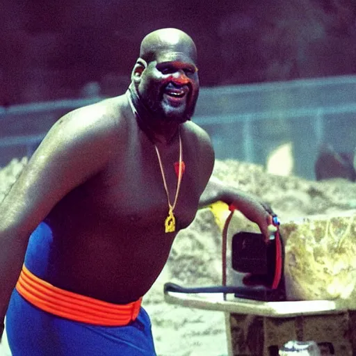 Image similar to Shaquille O'Neal wearing scuba gear in a volcano in the style of King of the Hill