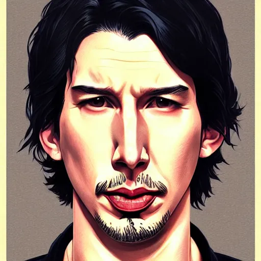 Image similar to adam driver portrait as a manga character, realistic shaded perfect face, fine details. anime. realistic shaded lighting poster by ilya kuvshinov katsuhiro otomo ghost - in - the - shell, magali villeneuve, artgerm, jeremy lipkin and michael garmash and rob rey