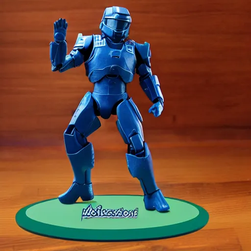 Image similar to action figure of Master Chief bending over touching his toes, by Hasbro