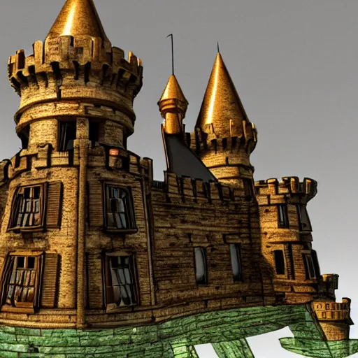 Prompt: steampunk castle, 3d scene, ultra realistic