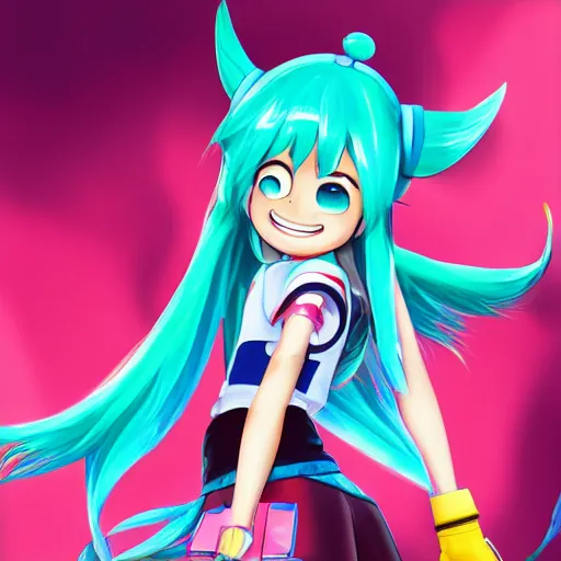 Image similar to hatsume miku as a pixar cars character, digital art, detailed