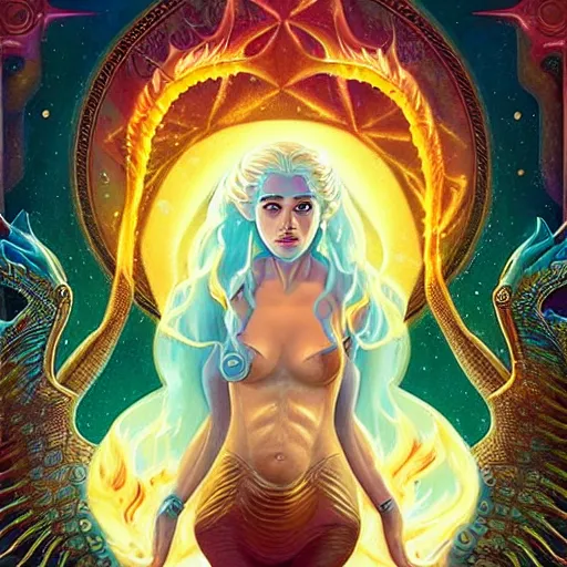 Image similar to cosmic underwater lofi daenerys targaryen portrait with her serpent dragon fire flame, queen of dragons, fire flaming dragon serpent, Pixar style, by Tristan Eaton Stanley Artgerm and Tom Bagshaw.