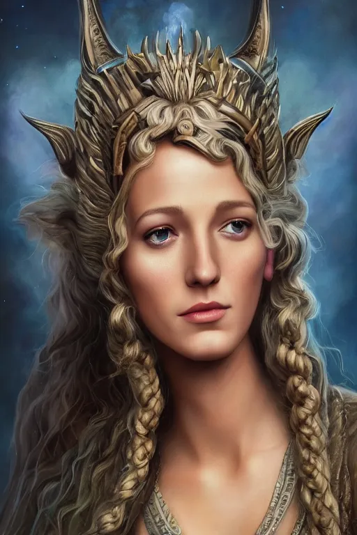 Image similar to A fantasy book style portrait painting of a hybrid, Blake Lively, Anya_Taylor-Joy, Cory Chase, as a Mystical Valkyrie, Anubis-Reptilian, Atlantean Warrior, François Boucher, Oil Painting, unreal 5, DAZ, hyperrealistic, octane render, Regal, Refined, Detailed Digital Art, RPG portrait, William-Adolphe Bouguereau, Michael Cheval, Walt Disney (1937), Steampunk, Volumetric Golden dappled dynamic lighting, Highly Detailed, Cinematic Lighting, Unreal Engine, 8k, HD